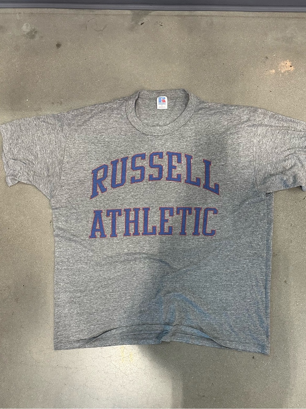Russell Athletic Heather Gray Tee with Purple Logo